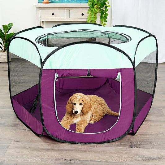Furhaven Portable Dog Playpen Cat Tent, Pet Playground,Kennel Foldable Indoor Outdoor Zippered Puppy Crate - Purple, Extra Large