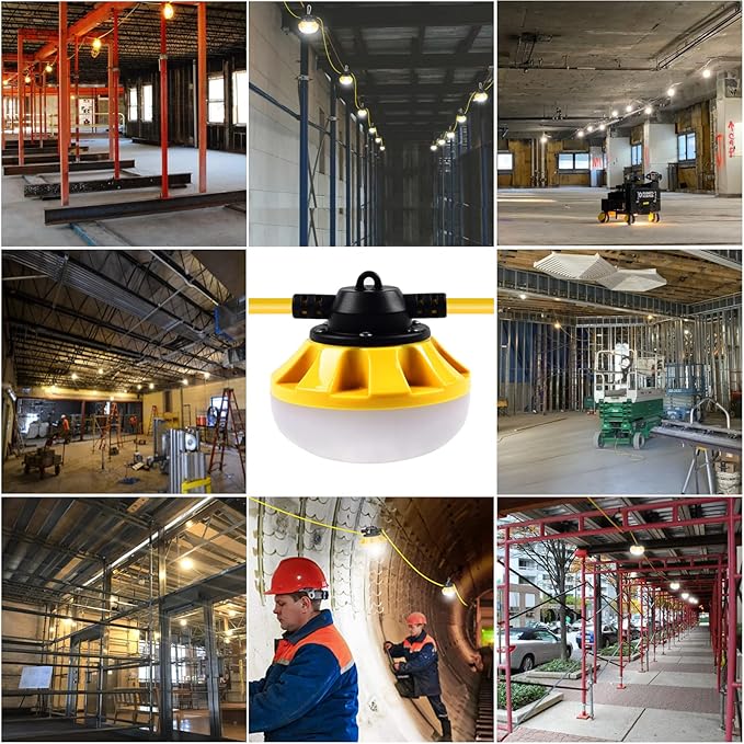 200FT Construction String Lights LED Industrial Grade Best for Construction Sites, Renovation, Walkways,Patio,Mine cave, Outdoor, and Other Outdoor Lighting Solutions Use,Free for Climbing Hook