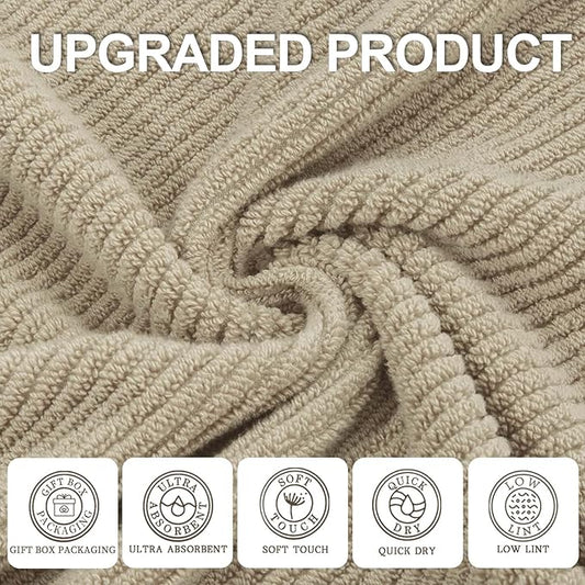 VOOVA & MOVAS Tan Bath Towels - 100% Cotton | Lightweight | Soft | Thick, 2 Bath 30"x56", 2 Hand 18"x28", 2 Washcloths 13"x13", Quick Dry Towels for Showering, Luxury Towel Gift Set, Dark Beige