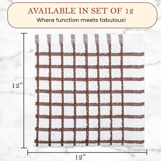 Vintage Vista 100% Cotton Dish Cloths (Pack of 12) - Dish Rags for Washing Dishes - Reusable & Highly Absorbent Kitchen Towels - Kitchen Rags for Christmas - (12" x 12" - Multicolor Checkered)