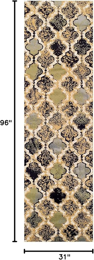 Superior Indoor Area Runner, Jute Back, Perfect for Hallway, Living/Dining Room, Bedroom, Office, Kitchen, Entryway, Modern Geometric Trellis Floor Decor, Viking Collection, 2' 7" x 8', Multi-Colored