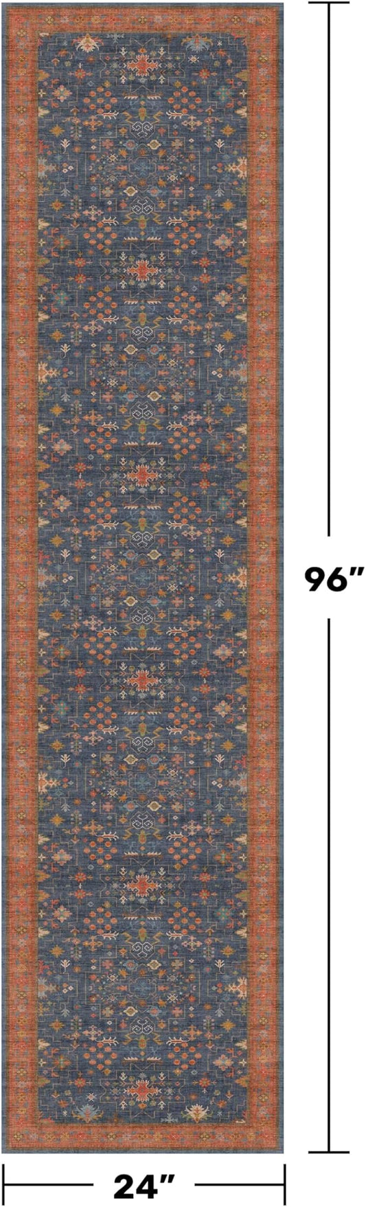 Navy Blue 2x8 Long Runner for Kitchen, 8ft Runner Rugs for Entryway, Hallway, Washable Non Skid Rubber Backing Low Pile Stain Resistance Floral Carpet
