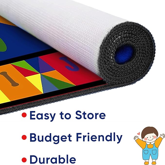 Colorful Shapes Preschool Rug with Bright Colors, 6' x 8'6" Rectangle, Educational Classroom Rug, Kids Learning Play Mat | Area Rug for Bedroom or Playroom