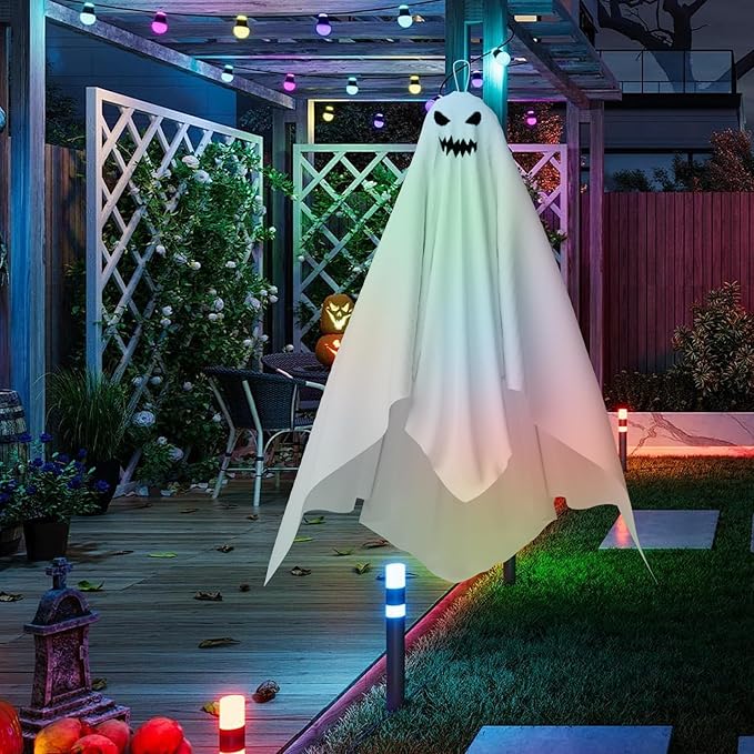 31 Inch Halloween Hanging Ghosts Decoration Outdoor, Indoor Cute Flying White Ghost Decor for Home Halloween Party, Porch, Yard, Garden, Spooky Stuff Props (4 PCS Ghost)