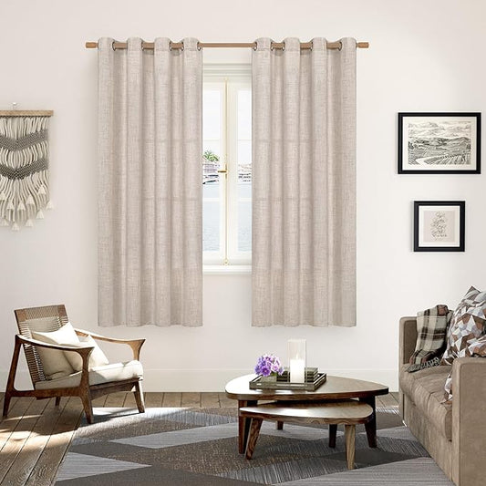YoungsTex Natural Linen Curtains 78 Inch Length for Living Room, Light Filtering Semi Sheer Window Drapes with Bronze Grommet Privacy for Bedroom Farmhouse Decorative, 52 x 78 Inch, 2 Panels