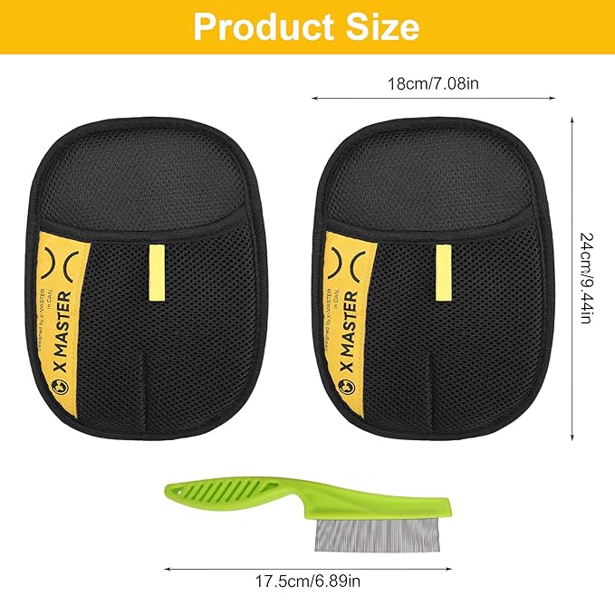 2pcs Pet Hair Removal Glove Original with Flea Comb, 3 in 1 Electrostatic Gloves Pet Hair Remover Glove Perfect for Fabric or Leather Surfaces Multifunctional Viorane Pet Hair Remover Mitt