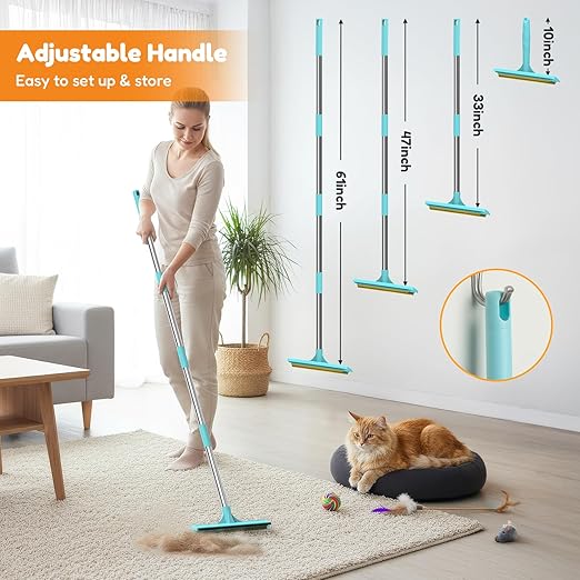 3 In 1 Carpet Rake for Pet Hair Removal Tool with Long & Short Handle and Rubber Detail Brush, Carpet Brush for Pet Hair, Deep Cleaning Pet Hair Removal Broom for Carpets Couches Rug Furniture