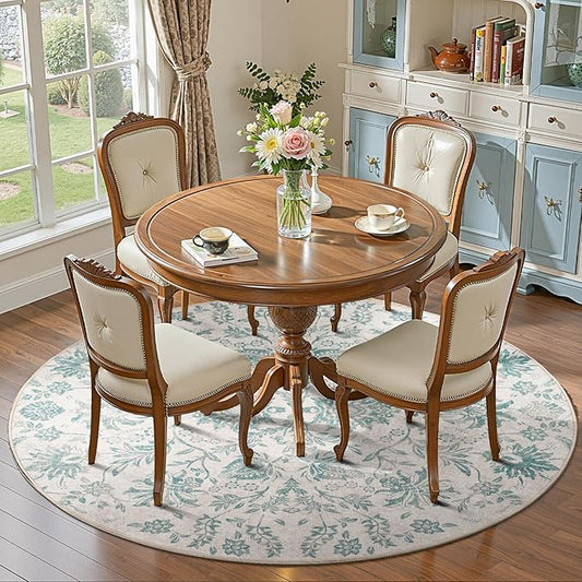 jinchan Classic Floral Round Rug 6ft Vintage-Inspired Design 6’Circle Rug Machine Washable Ultra-Thin Low-Pile Non-Slip Indoor Carpet for Bedroom Dining Room Living Room Entryway