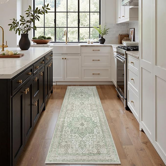 GENIMO 2x8 Runner Rugs for Hallway, Machine Washable Non Slip Vintage Rugs, Low Pile Lightweight Soft Print Rug for Enrtyway, Corridor, Home Office, Kitchen, Oat Light