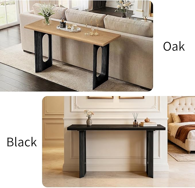 59.2'' Fluted Console Table Modern Farmhouse, MDF Oak Entryway Table with Hollow Legs for Hallway, Sofa Behind Couch, Living Room