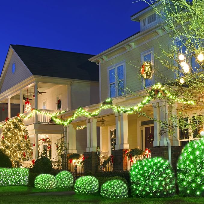 WBao Christmas Lights, 200LED 8.4ft x 5.2ft Net Lights Outdoor Mesh Light with 8 Modes, Timer, UL Certified, End to End Connectable, Waterproof for Lawn, Bushes Outdoor Christmas Decorations, Green