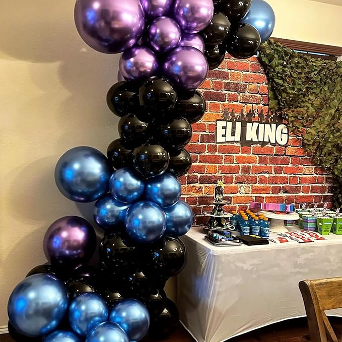 Black Purple Blue Balloon, 60 Pcs 12 Inches Metallic Blue Purple Teal Balloons Confetti Balloons for Kids Video Game Party Decoration Baby Shower Engagement Graduation Party Decorations