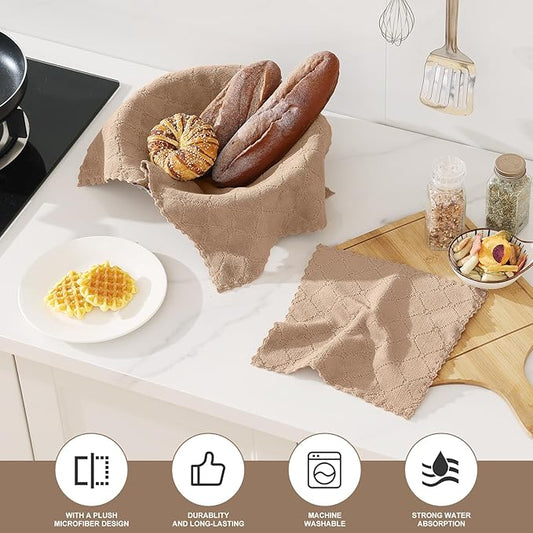 Homaxy Kitchen Towels and Dishcloths Set, 10 x 10 and 13 x 19 Inches, Set of 12 Super Soft and Absorbent Coral Velvet Kitchen Towels, No Lint and Nonstick Oil Fast Drying Dish Towel, Tan