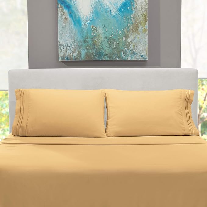 Nestl Split King Sheet Set - 1800 Ultra-Soft Microfiber Bed Sheets - Double Brushed - Deep Pockets - Easy Fit - 5 Piece Set - Bed Sheets & Pillowcases (Split King Size, Camel Gold)