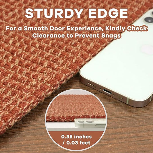 EARTHALL Woven Area Rug 4x6 Ft Washable Rugs for Entryway Non Slip Braided Throw Rugs Bedroom Carpet Cotton Entry Rug Cotton Floor Carpets for Bedroom Dining Room Living Room, Rustic Orange/Tan