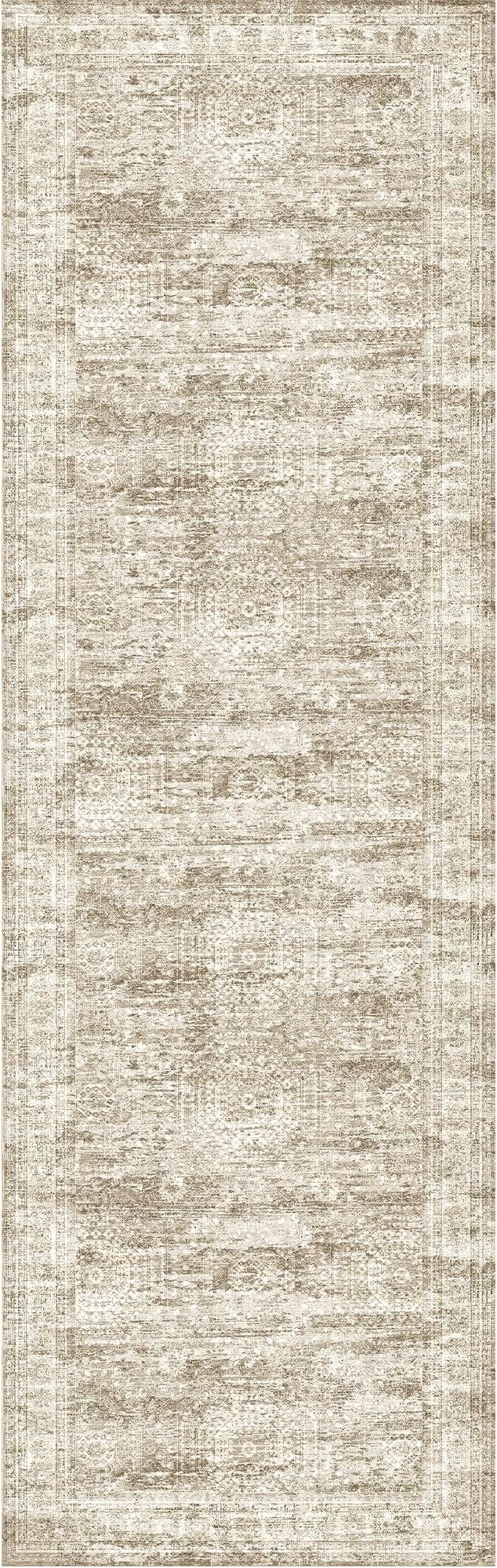 3x10 Runner Rug Non Slip Washable for Entryway, Vintage Hallway Runner for Front Porch, Laundry Room, Bedroom, Abstract Stain Resistant Thin Indoor Kitchen Mats for Floor(3'x10', Brown/Ivory)