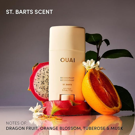 OUAI Aluminum Free Deodorant - Women's Deodorant with 24-Hour Odor Control & Invisible Application - Enriched with Notes of Dragon Fruit, Orange Blossom, & Tuberose - St. Barts (2.5 oz)