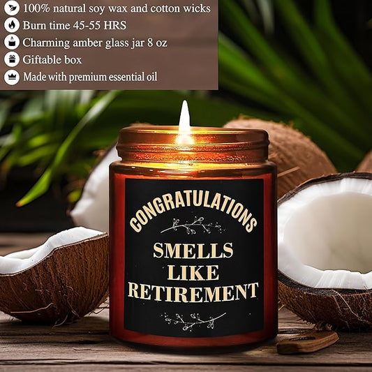 Retirement Gifts - Funny Retiring Candles - Birthday, Retired Gift for Her, Mom, Nurse, Coworker, Friends -Relaxing Candles for Women Stress Relief - Tropical Coconut Natural Soy Wax Candle