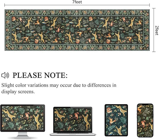 DUKINO Runner Rug, 2x7 Washable Kitchen Rugs for Hallways with Non Slip Backing, Soft Low Pile Vintage Animal Runner for Kitchen, Hallway, Entryway, Laundry, Bedroom, Black