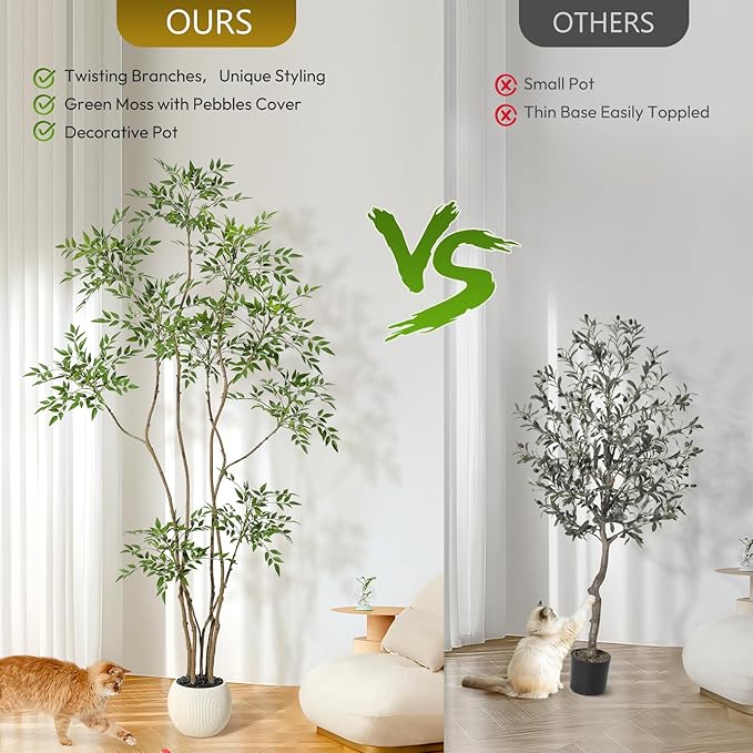 Garvee Nandina Artificial Plants with Sphere Planter Pot, Artificial Tree Indoor with Moss and Pebbles, 7FT Fake Potted Tree for Indoor & Home Office Decor