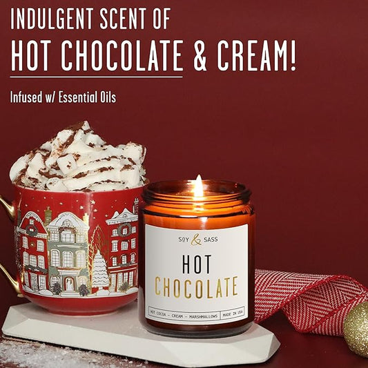 Hot Chocolate Candle - w/Hot Cocoa and Cream Candle I Infused with Scented Essential Oils I 9oz Reusable Jar, Long-Lasting 50 Hour Burn I Non-Toxic I Made in The USA