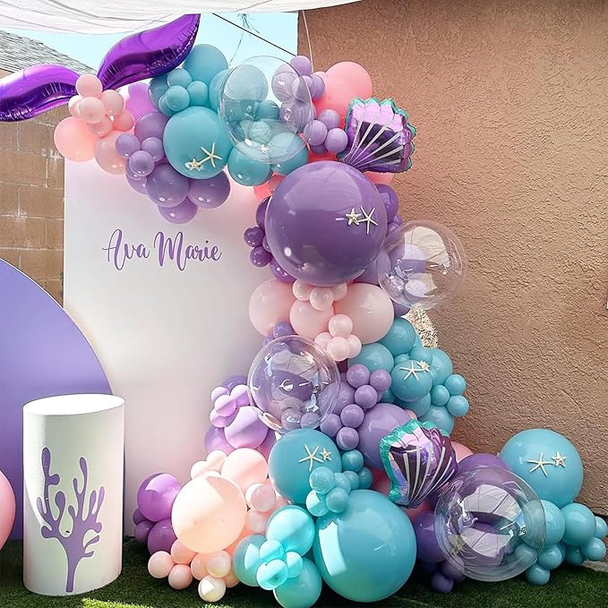 Mermaid Party Balloon Set, 60 Pcs 12 Inches Metallic Purple Pink Green Blue Latex Balloons for Girls Mermaid Birthday Decoration Baby Shower Birthday Under The Sea Party Decorations