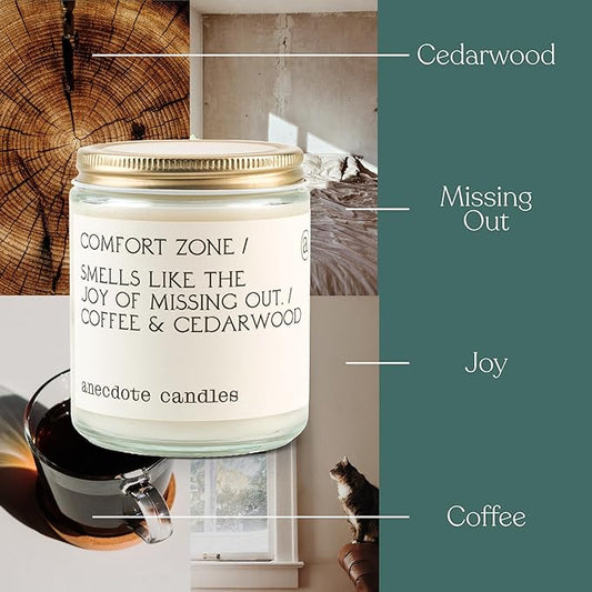 Anecdote Candles 'Comfort Zone' Coconut Soy Wax Candle Jar | Premium Hand Poured & Long Burning |Coffee & Cedarwood Scent | Phthalate-Free | for Home, Office, Gift - 7.8 Oz