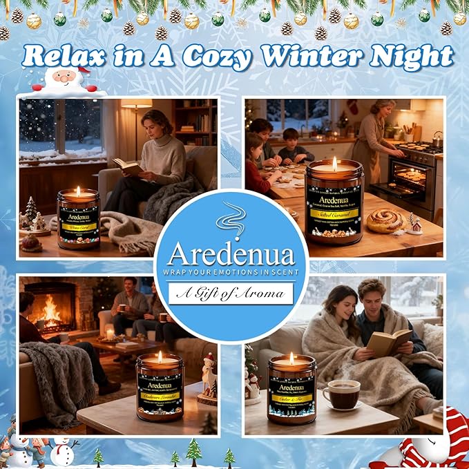 Winter Candles - Salted Caramel Candle | Cozy Holiday Scented Candles - 7oz Jar Soy Candle for Winter Home, Holiday & Christmas Gifts for Women Men