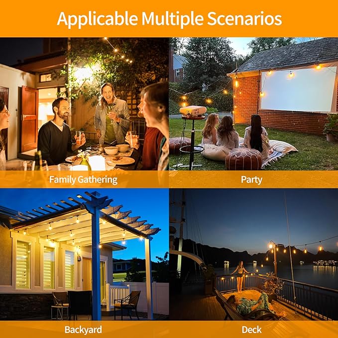 48FT LED Outdoor String Lights, S14 IP65 Waterproof Patio Lights, Edison Shatterproof Bulbs with Remote Control Vintage Backyard Light, Garden, Deck Light