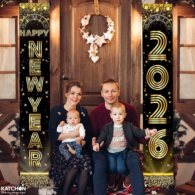 KatchOn, XtraLarge Happy New Year Banner - 72x12 Inch | New Years Decorations 2026 | New Years Eve Party Supplies 2026, Nye Decorations 2026 | Door Banner for Happy New Year 2026 | Nye Decor 2026