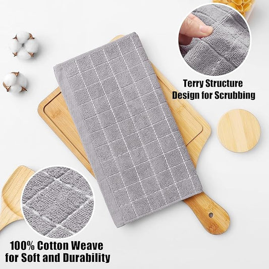 Homaxy 100% Cotton Terry Kitchen Dish Cloths, Ultra Soft and Absorbent Dish Towels for Kitchen, Suitable for Drying and Washing Dishes, 8 Pack, 12 x 12 Inches, Light Grey