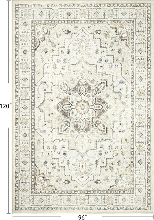 zesthome Area Rug 8x10,Ultra-Thin Washable Rugs for Living Room, Non-Slip Backing Area Rugs,Small Entryway Rug,Vintage Medallion Pattern Rugs (Beige,8'x10')