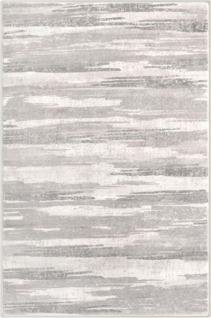 Modern Abstract Entryway Rug Indoor 2x3 Neutral Washable Non-Slip Soft Small Area Rug Light Beige and Grey Kitchen Mat Thin Print Faux Wool Floor Carpet for Entrance Bedroom