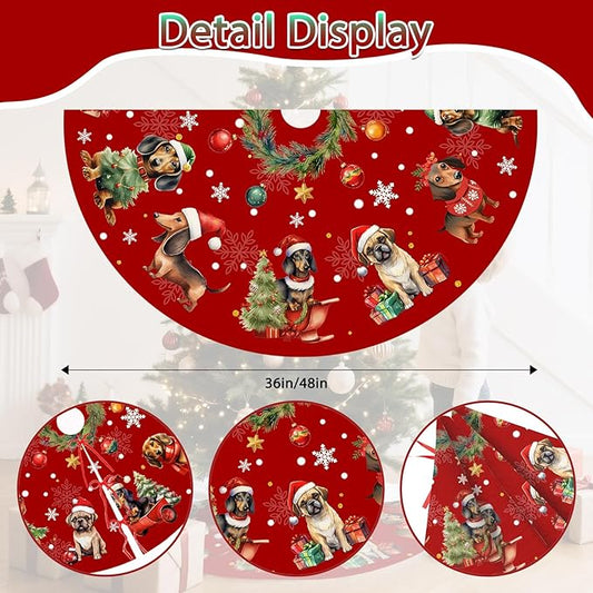 Red Christmas Tree Skirt Dog Theme Christmas Decorations Dog Mom Dad Xmas House Decor Holiday Party Xmas Tree Skirt 36 inches