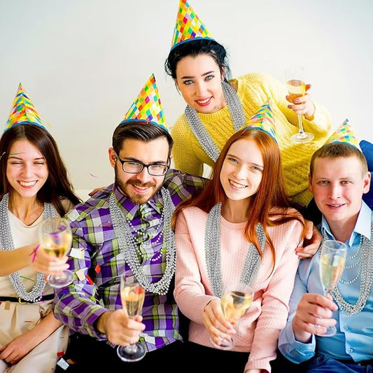 72PCS Bead Necklace, Silver Christmas Bead Necklace Party Favors Bulk, 33" Xmas Necklaces Stuff, Festival Events Parade Throw Accessories for Xmas Mardi Gras Wedding Birthday Celebrations Decor