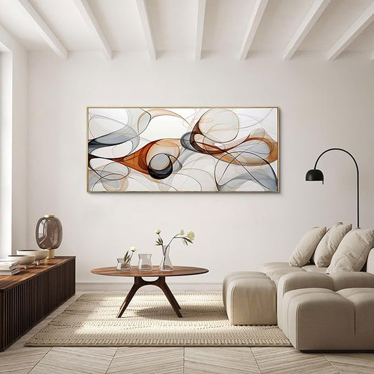 KLAKLA Modern Abstract Frame Wall for Living Room Gray and Brown Designs Colorful Curves and Translucent Medium Office Wall Decor Picture Artwork for walls - 70x31 Inches
