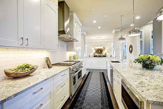 10 ft Long Non-Slip Washable Carpet Runner Rug with Rubber Backing, Custom Floor Mat for Kitchen Hallway Stairs Bedroom Bathroom Entryway, Checkered Black - Grey, Your Choice of Length, (26" X 10')