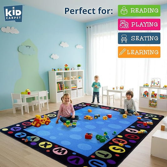 Alphabet Bubbles Classroom Rug 6' x 8'6" Rectangle, Educational Classroom Rug, Kids Learning Play Mat | Area Rug for Bedroom or Playroom