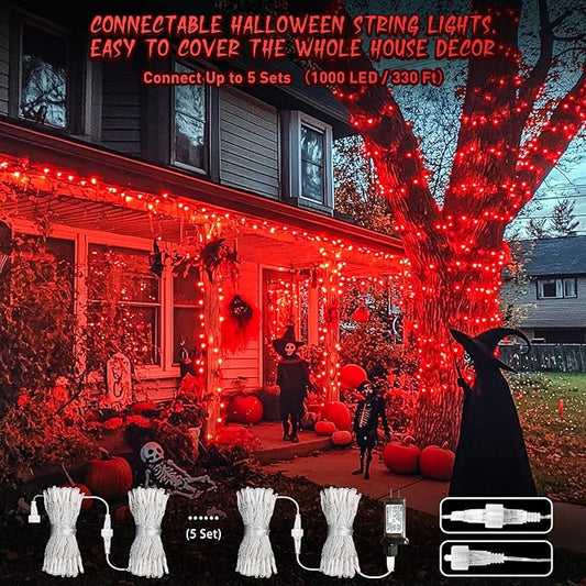 JMEXSUSS Red Halloween Decor String Lights Outdoor Indoor, 66ft 200 LED Red Christmas Lights Clear Wire, 8 Modes Halloween Twinkle Fairy Light Plug in for Tree Room Party Decorations