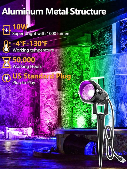 ZUCKEO 10W Christmas Spotlights Outdoor Spot Lights for Yard, LED RGB Color Changing Landscape Lighting Plug in, 120V Waterproof Remote Control Spotlight for House Garden Halloween Decoration(4Pack)