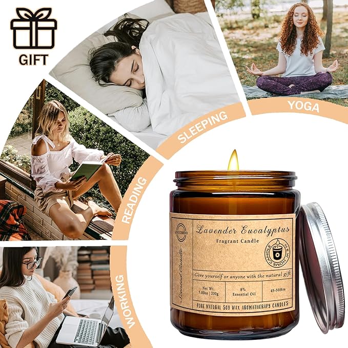 Scented Candles - Lavender Eucalyptus Candles for Home Scented, 7oz Soy Wax Aromatherapy Candle for Stress Relief and Relaxation Anxiety, Non Toxic, Birthday Gifts, Christmas Gifts for Women & Men