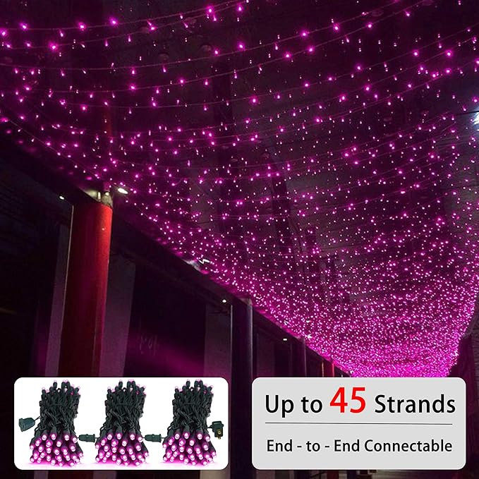 25ft 50 Counts Pink LED Christmas Lights - Commercial Grade Pink Christmas Decoration Outdoor Waterproof,LED Lights 5mm Wide Angle Green Wire, Xmas Tree Light, IP65, UL