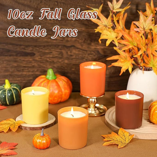 12 Pack Glass Candle Jars-10oz Fall Empty Candle Jars with Bamboo Lids and Sticky Labels, Bulk Candle Jars for Making Candles Containers - Dishwasher Safe