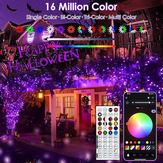 YIQU Smart Color Changing Halloween Lights, 66 FT 200 LED RGB Christmas String Lights with Remote App Control & Timer, Music Sync Multiple Modes Twinkle Light Waterproof Indoor Outdoor Decor