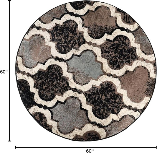 Superior Indoor Large Area Rug, Jute Backed, Perfect for Living/ Dining Room, Bedroom, Office, Kitchen, Entryway, Modern Geometric Trellis Floor Decor, Viking Collection, 5' Round, Chocolate