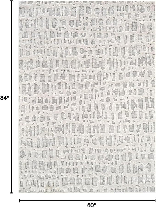 Beverly Rug Micro Loop Area Rug Gray/White 5x7 Abstract Modern Luxury Irregular Grid Durable Soft Indoor Rugs for Living Dining Room Office Stain Resistant Non Shedding Casual Indoor Carpet 5 x 7