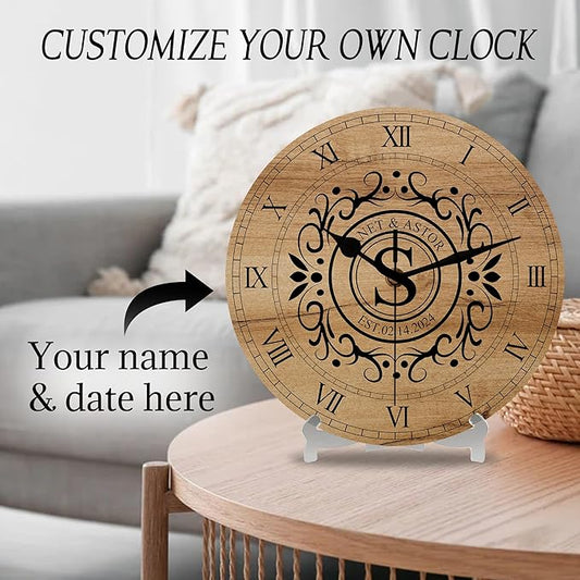 Personalized Couples Wall Clock with Roman Numerals, Custom Farmhouse Wall Clock with Name Date for Living Room Bathroom, Home Decor Gifts for Christmas Birthday Valentine's Anniversary