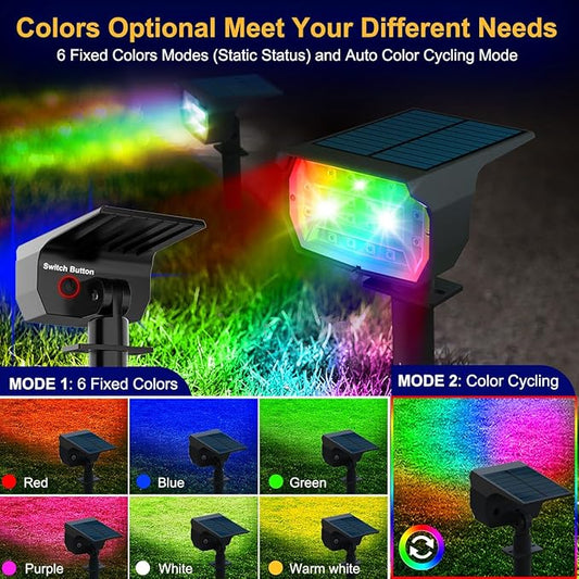 nipify 10 Pack Solar Spot Lights Outdoor Color Changing, 7 Modes Halloween RGB Solar Powered Waterproof Spotlight, Landscape Lighting for Outside Yard Garden Pathway