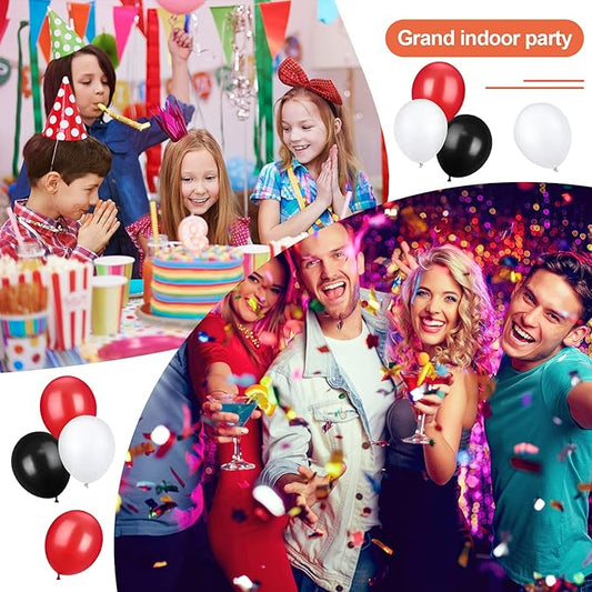TecUnite 100 Pcs Red Black White Latex Balloons 6.6 Inch Colorful Round Balloons for Wedding Birthday Festival Racing Car Poker Card Party Decoration