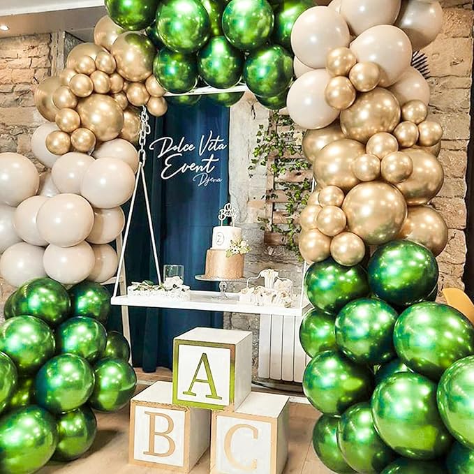 PartyWoo Metallic Green Balloons 50 pcs 12 Inch Metallic Apple Green Latex Helium Balloons for Graduation Halloween Safari Dinosaur Summer Weddings Baby Showers Birthday Party Decorations Green-G121